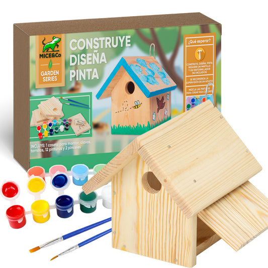 Mice&Co - Caseta para Pájaros DIY - Kit de Montaje con Pinturas, Kit Manualidades para Niños - Mice&Co