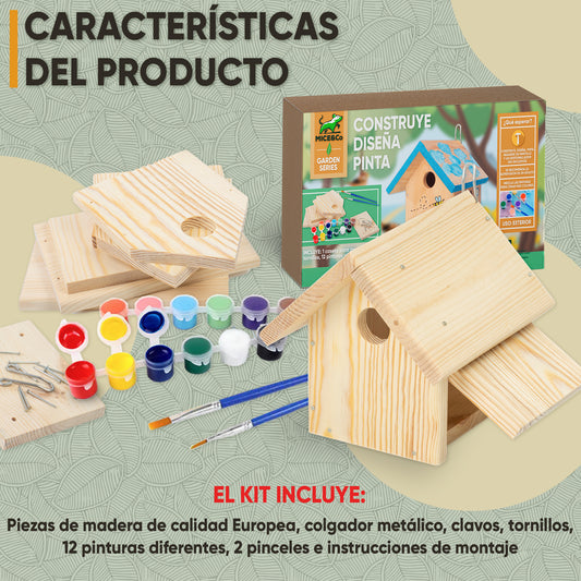 Mice&Co - Caseta para Pájaros DIY - Kit de Montaje con Pinturas, Kit Manualidades para Niños - Mice&Co