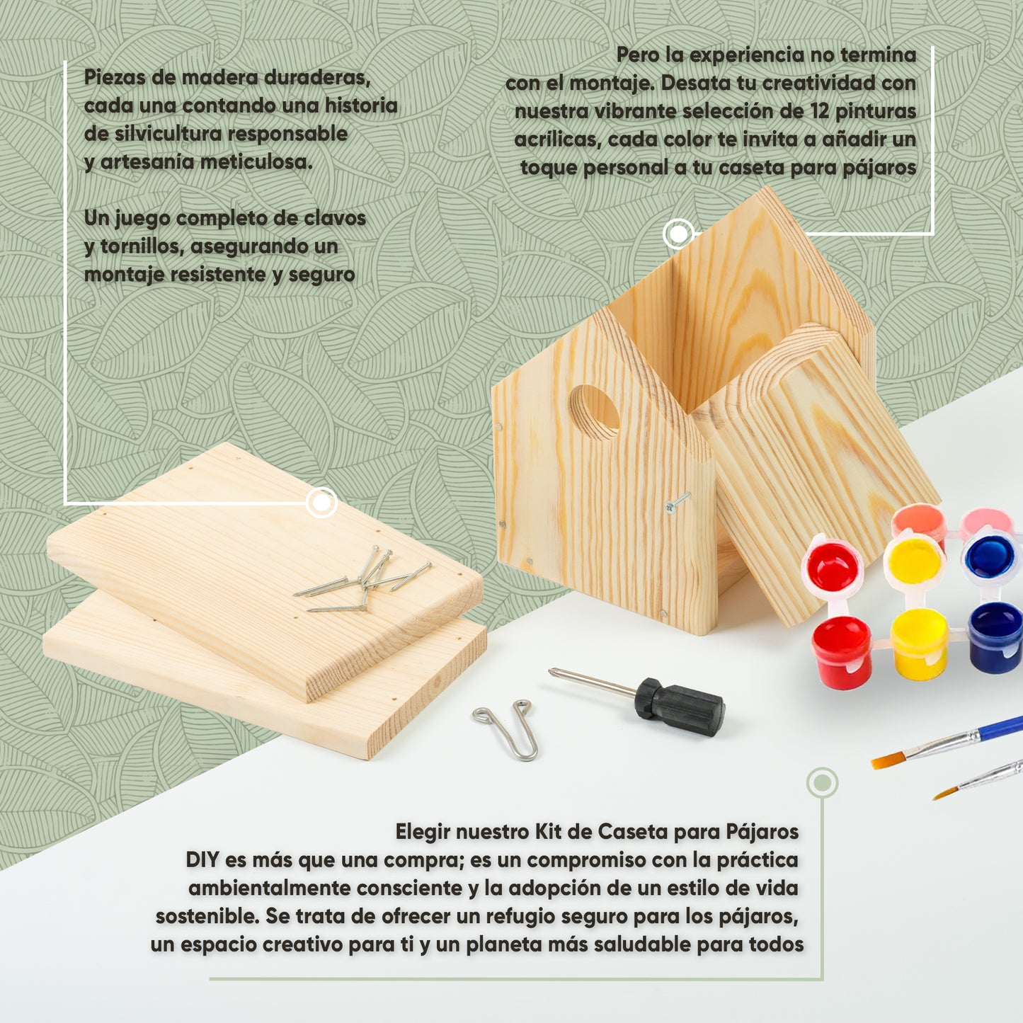 Mice&Co - Caseta para Pájaros DIY - Kit de Montaje con Pinturas, Kit Manualidades para Niños - Mice&Co