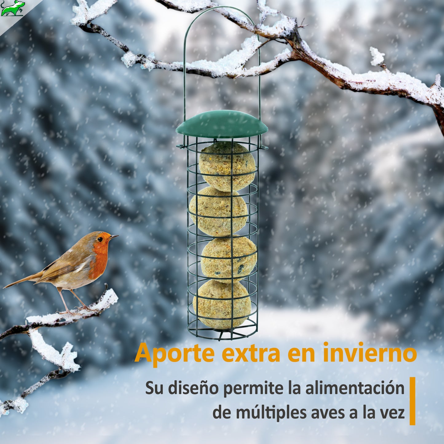 Mice&Co Comedero para Pájaros con Bolas Grasas - Pack Completo 1 Comedero y 12 Bolas - Mice&Co