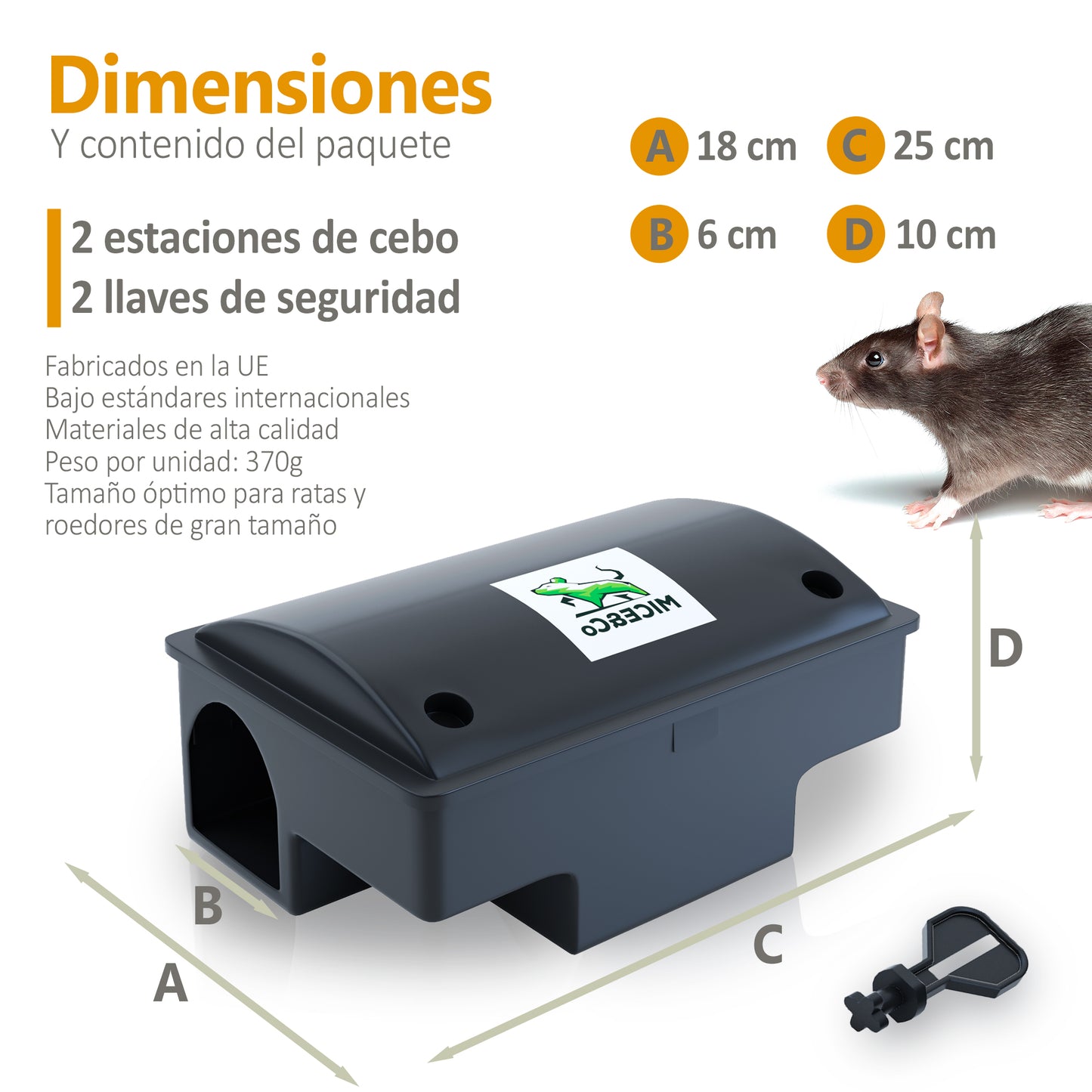 Portacebos para Ratas Grande Profesional - Pack 2 Unidades - Mice&Co