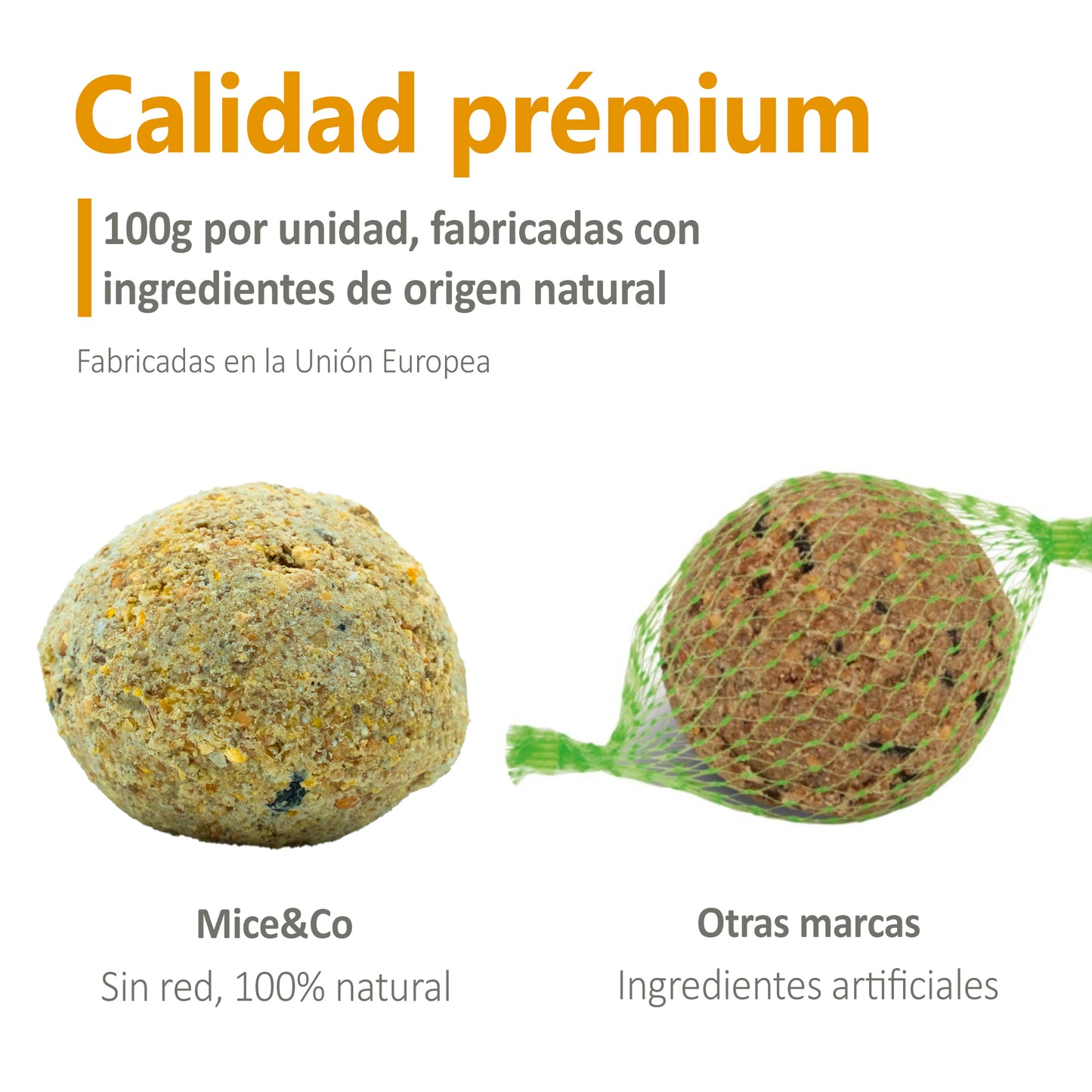 Mice&Co Bolas Grasas para Pájaros Silvestres, sin Red - Pack 16 Unidades - Mice&Co