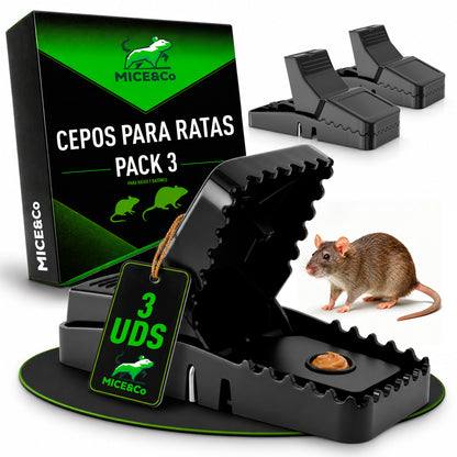 3 Cepos Potentes para Ratas y Ratones, Reutilizables sin Veneno - Mice&Co