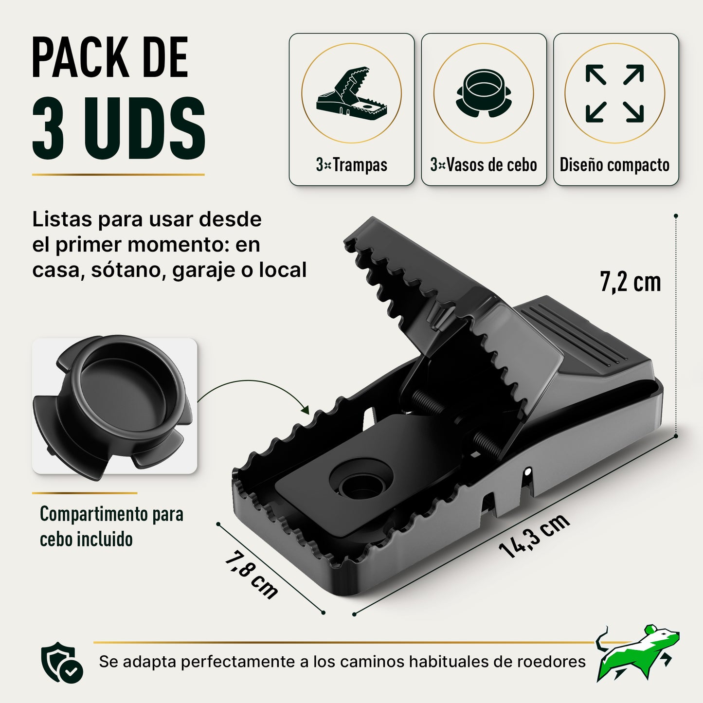 3 Cepos Potentes para Ratas y Ratones, Reutilizables sin Veneno - Mice&Co