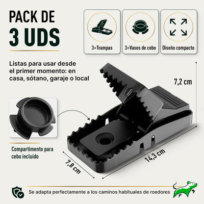 3 Cepos Potentes para Ratas y Ratones, Reutilizables sin Veneno - Mice&Co