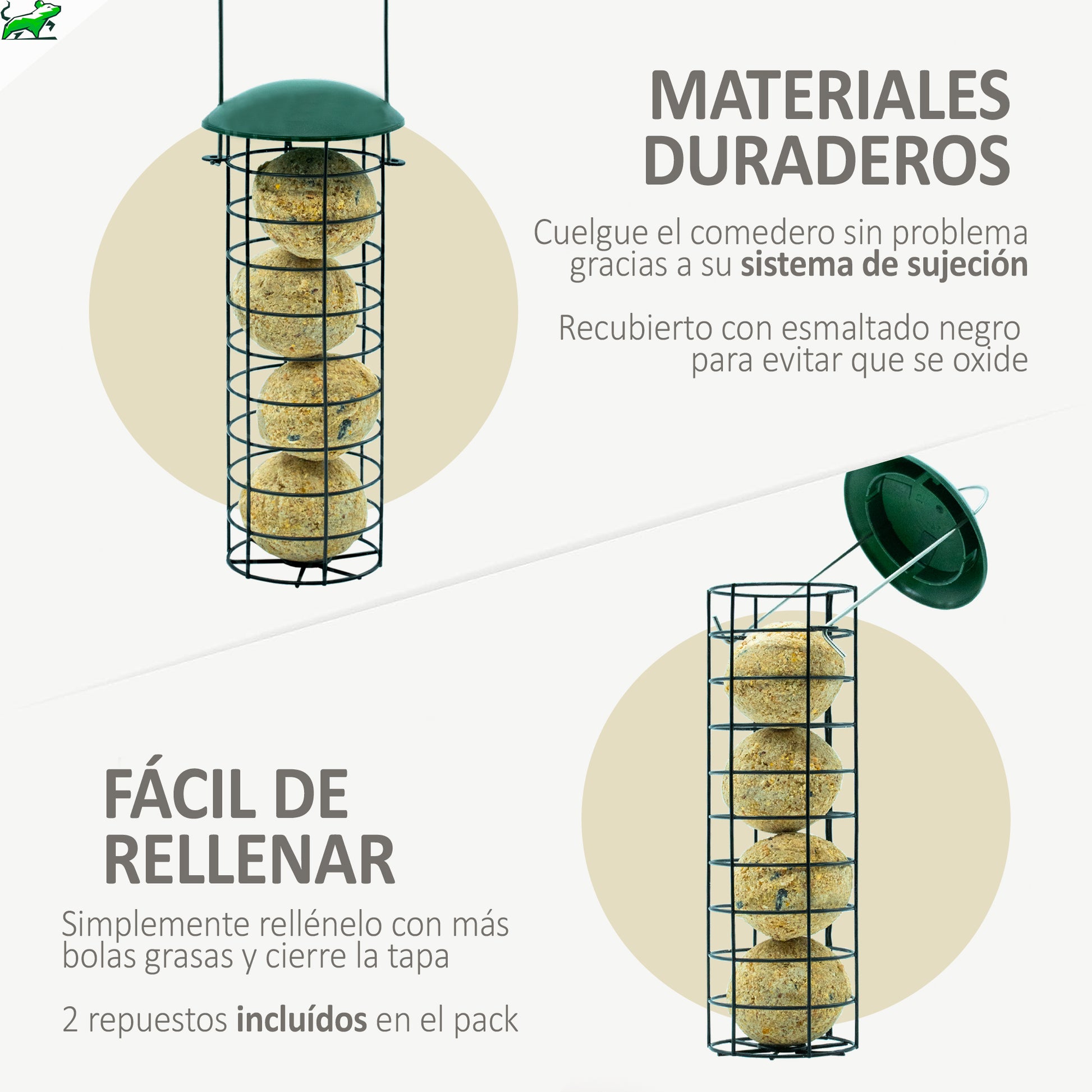 Mice&Co Comedero para Pájaros con Bolas Grasas - Pack Completo 1 Comedero y 12 Bolas - Mice&Co